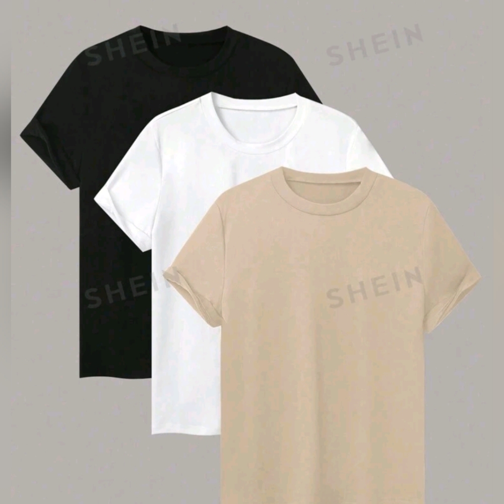 SHEIN EZwear 3pcs Solid Round Neck Tee